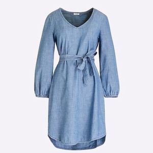 J. Crew long-sleeve chambray tie-waist dress